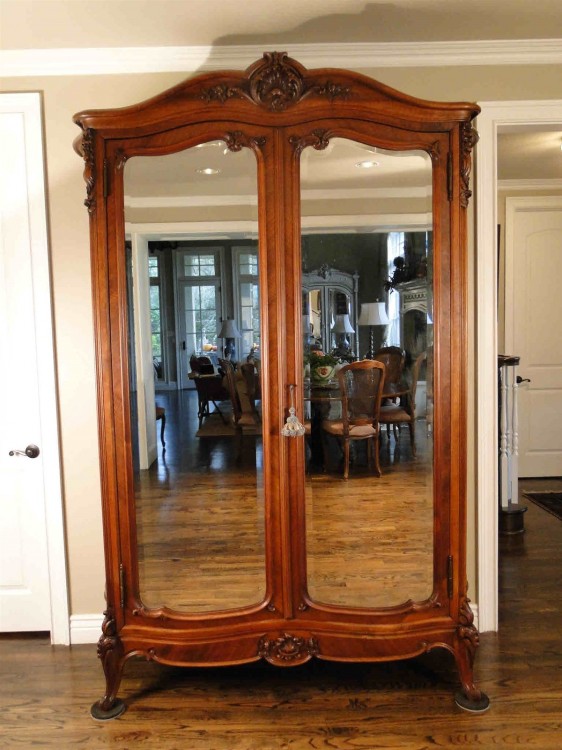 Antique Wardrobe Armoire French Country Beveled Mirrors Rosewood Walnut eBay