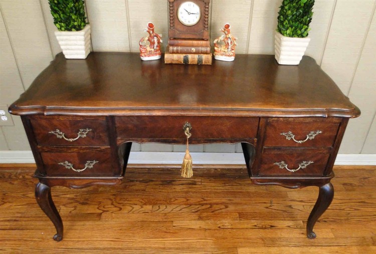 Antique French Country Desk Writing Secretary Louis XV Style Dark Oak