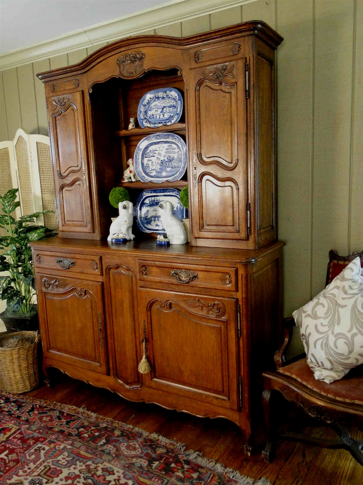 Antique French Country Buffet Hutch Server Sideboard Plate Rack Solid Carved Oak eBay