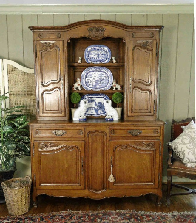 Antique French Country Buffet Hutch Server Sideboard Plate Rack Solid