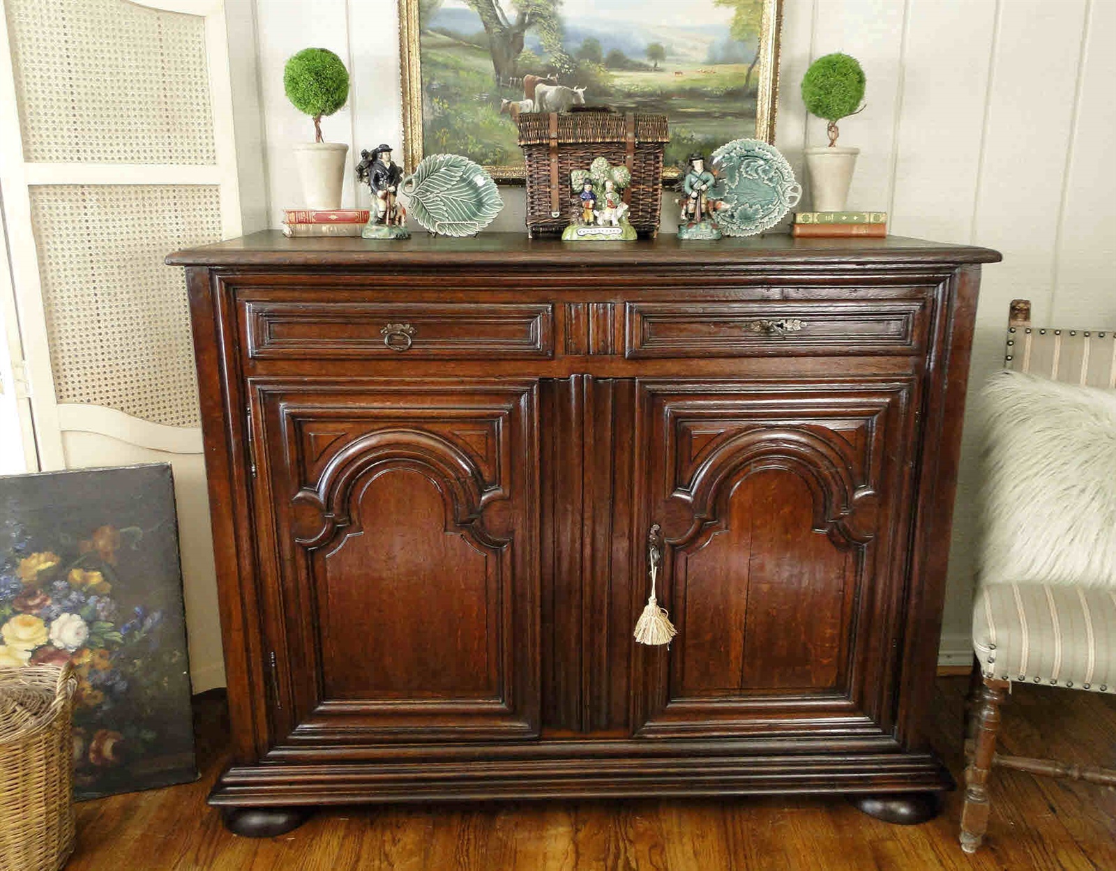 Antique French Buffet Sideboard Server Handsome Mahogany Wood Orig Hardware Key eBay