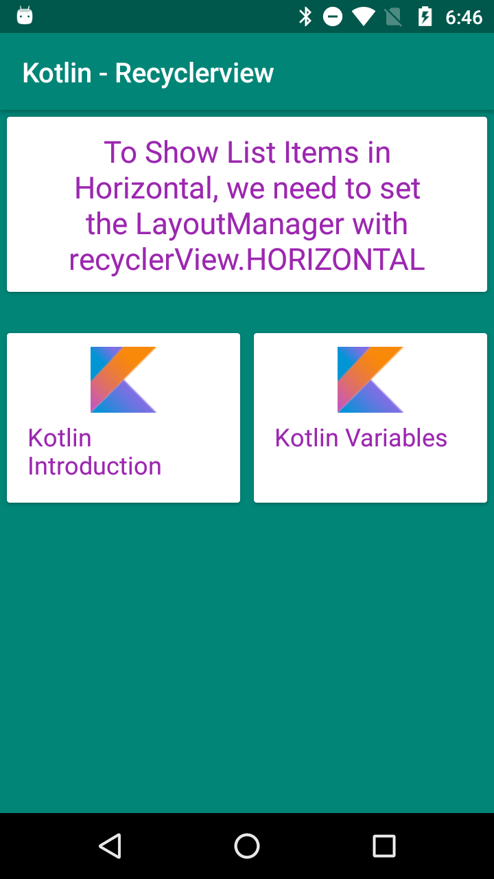 Kotlin Horizontal Listivew Recyclerview RRTutors