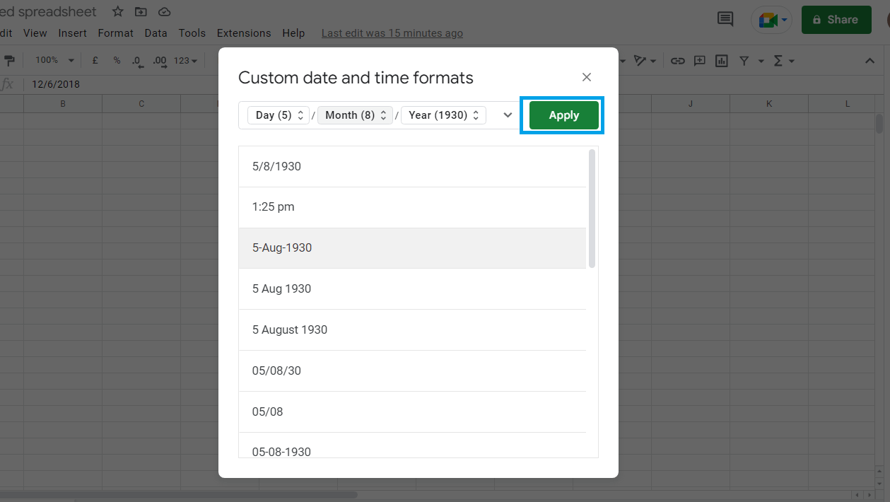 How to Create a Custom Date in Google sheets