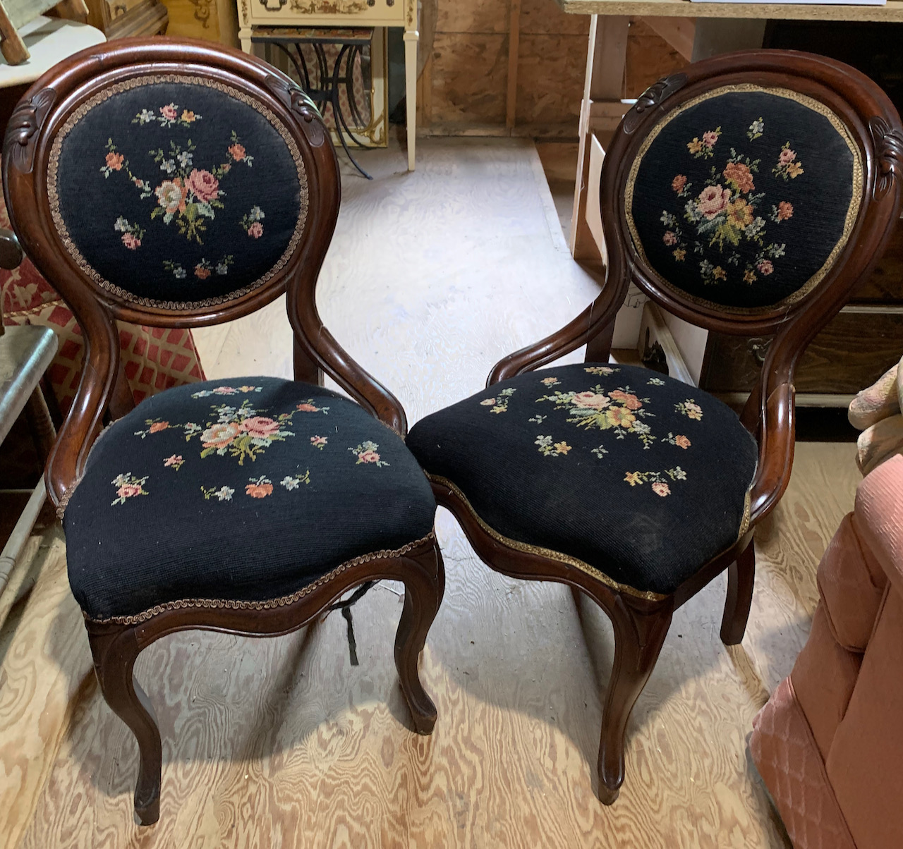 Antique Victorian Needlepoint Chairs