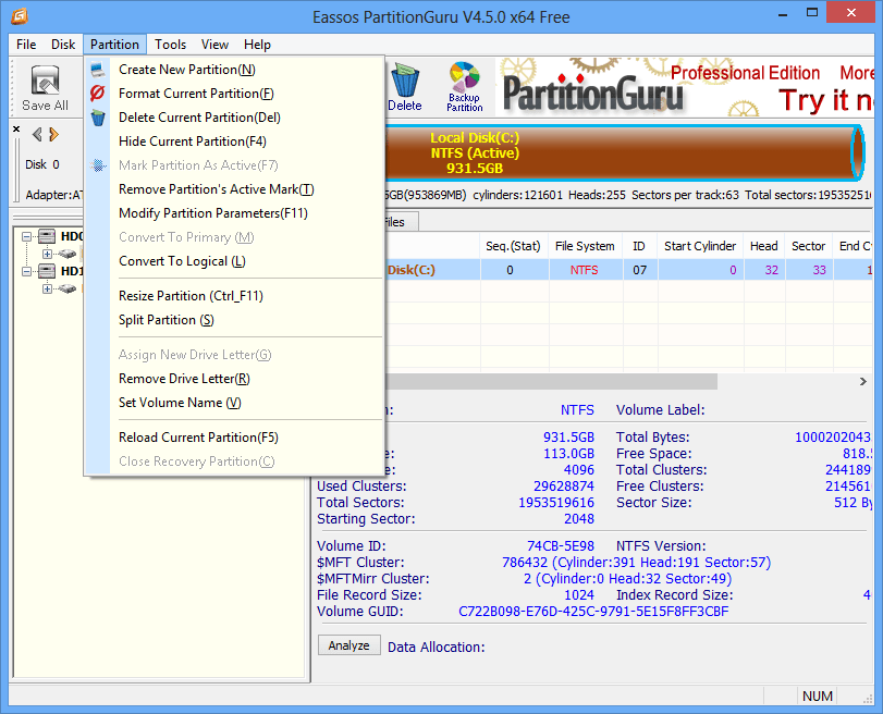 Eassos PartitionGuru Pro 4.9.3 Incl Crack + Portable