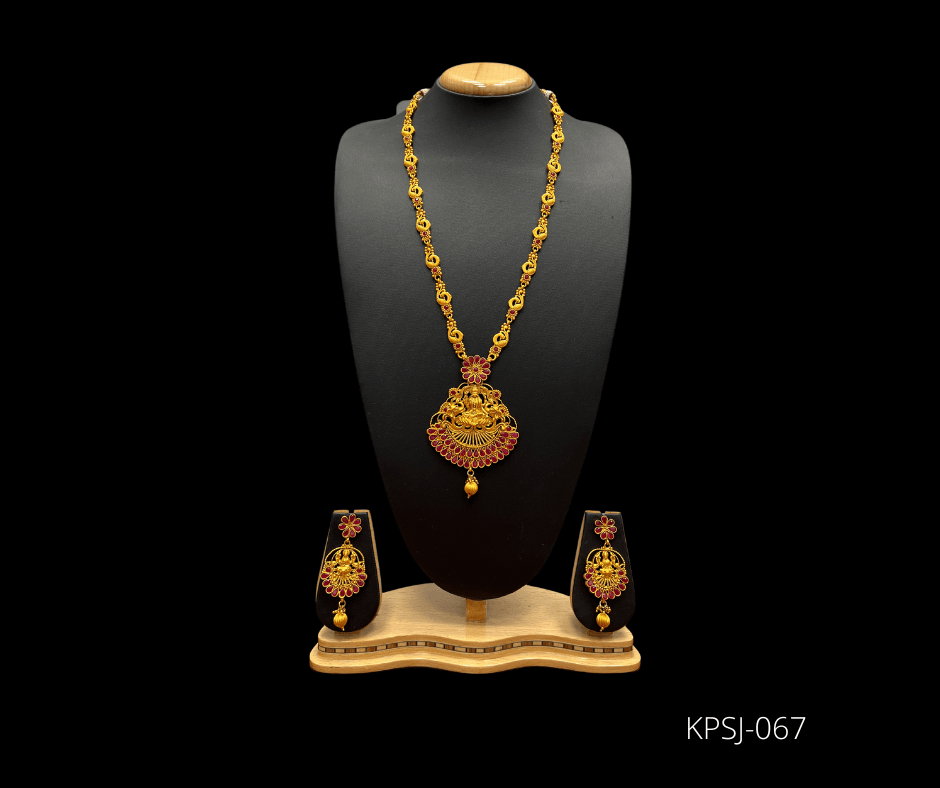 Temple Gold Finish Long Chain Necklace Set Rsm Silks Online