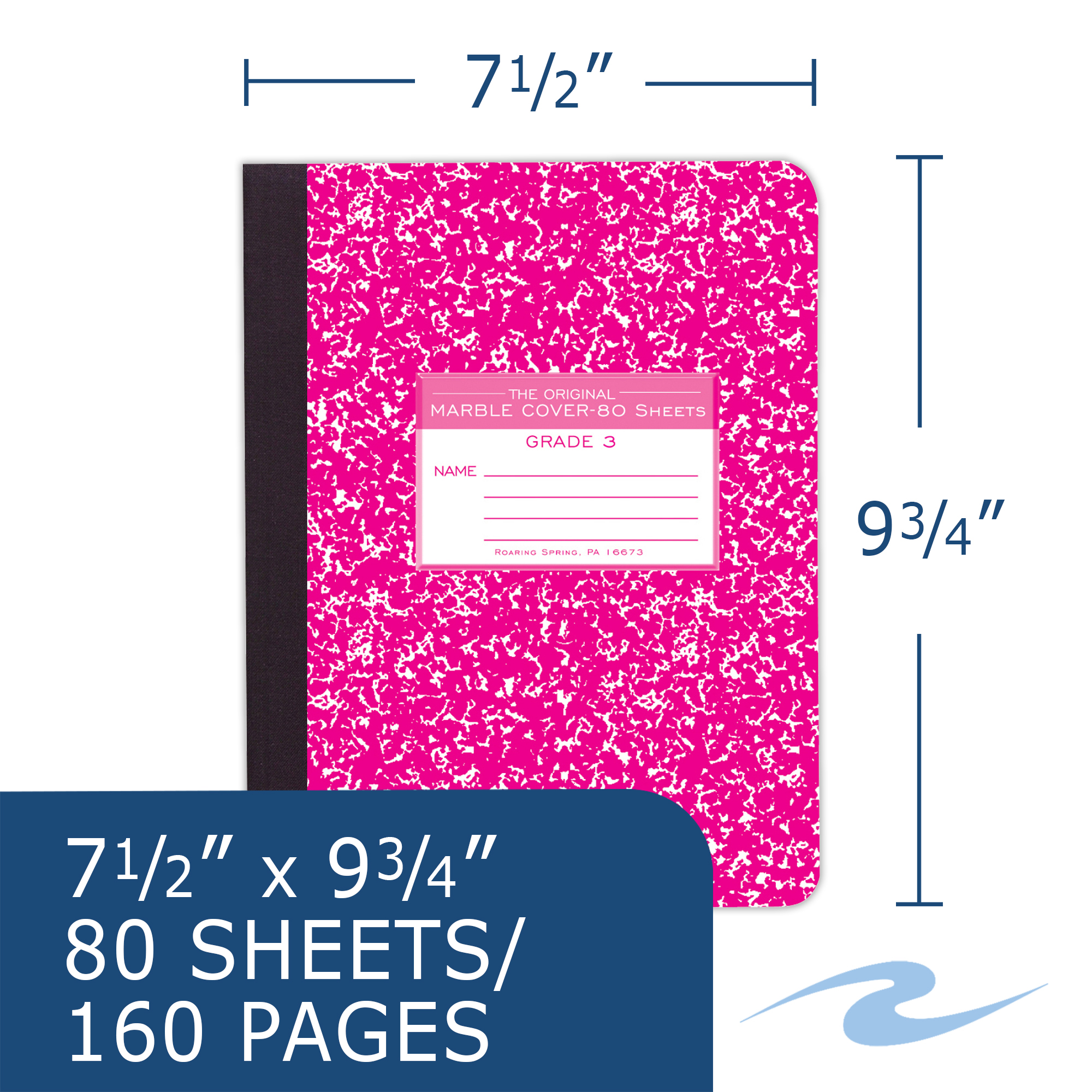 Hard Cover Composition Book, Grade School Ruled, 9.75" x 7.75", 80 Sheets/160 Pages, Red Marble