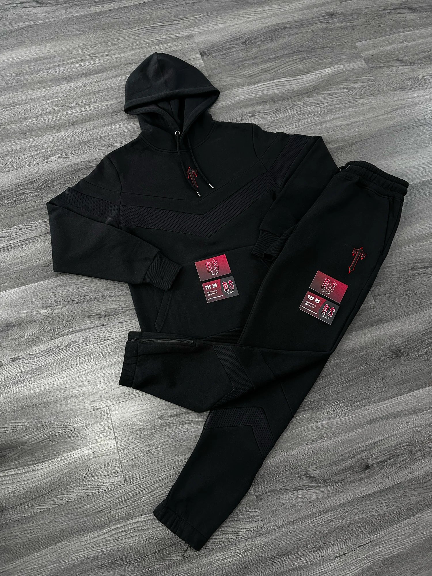 Trapstar VStripe Tracksuit Black/Red RSThePlug