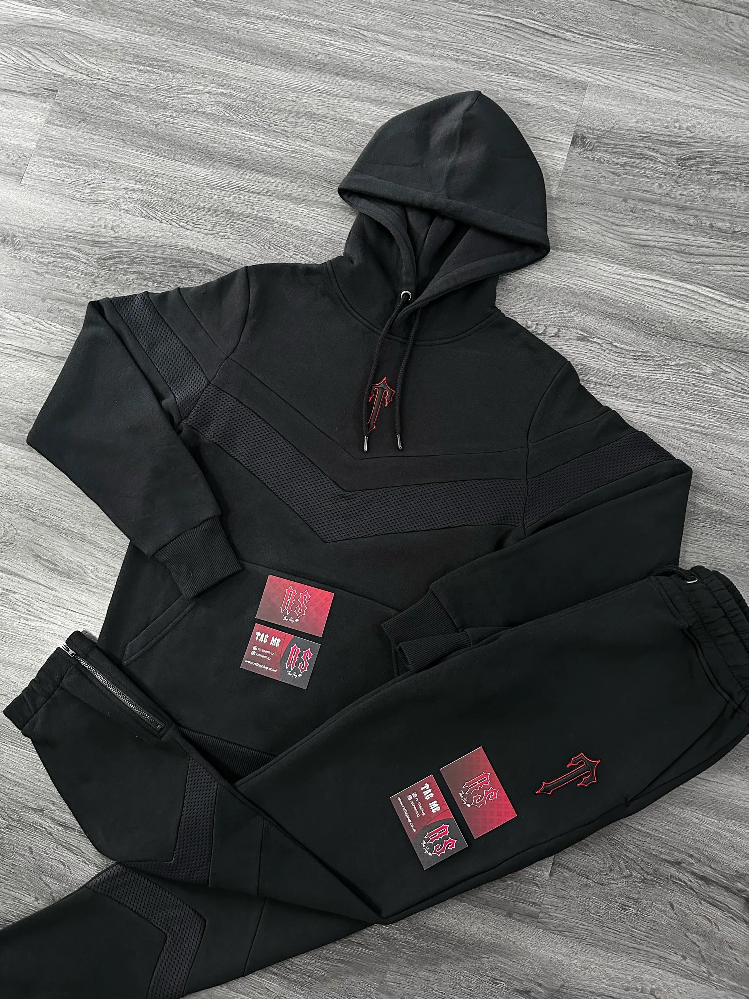 Trapstar VStripe Tracksuit Black/Red RSThePlug