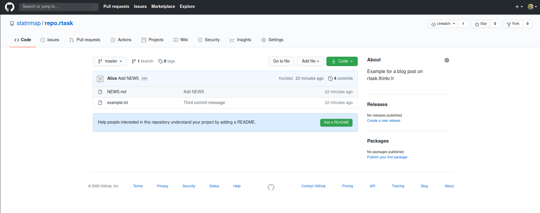 Transform a folder as git project synchronized on Github or Gitlab Rtask