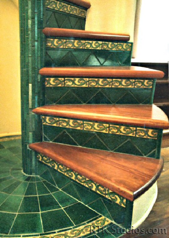 Spiral Stair Risers with "Laurel" liner and Green Field Tile RTK Studios