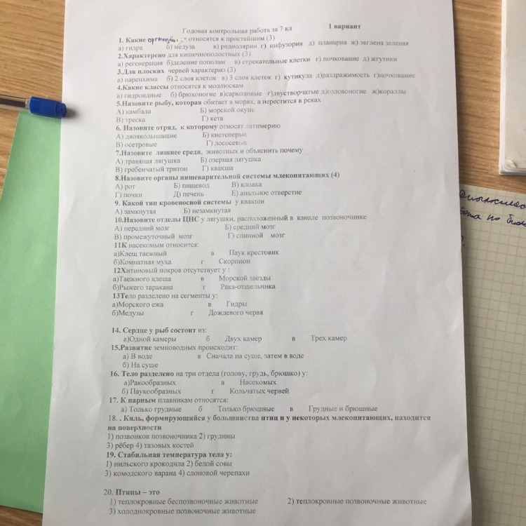 Итоговая Контрольная работа по биологии 7 класс вопрос №164702