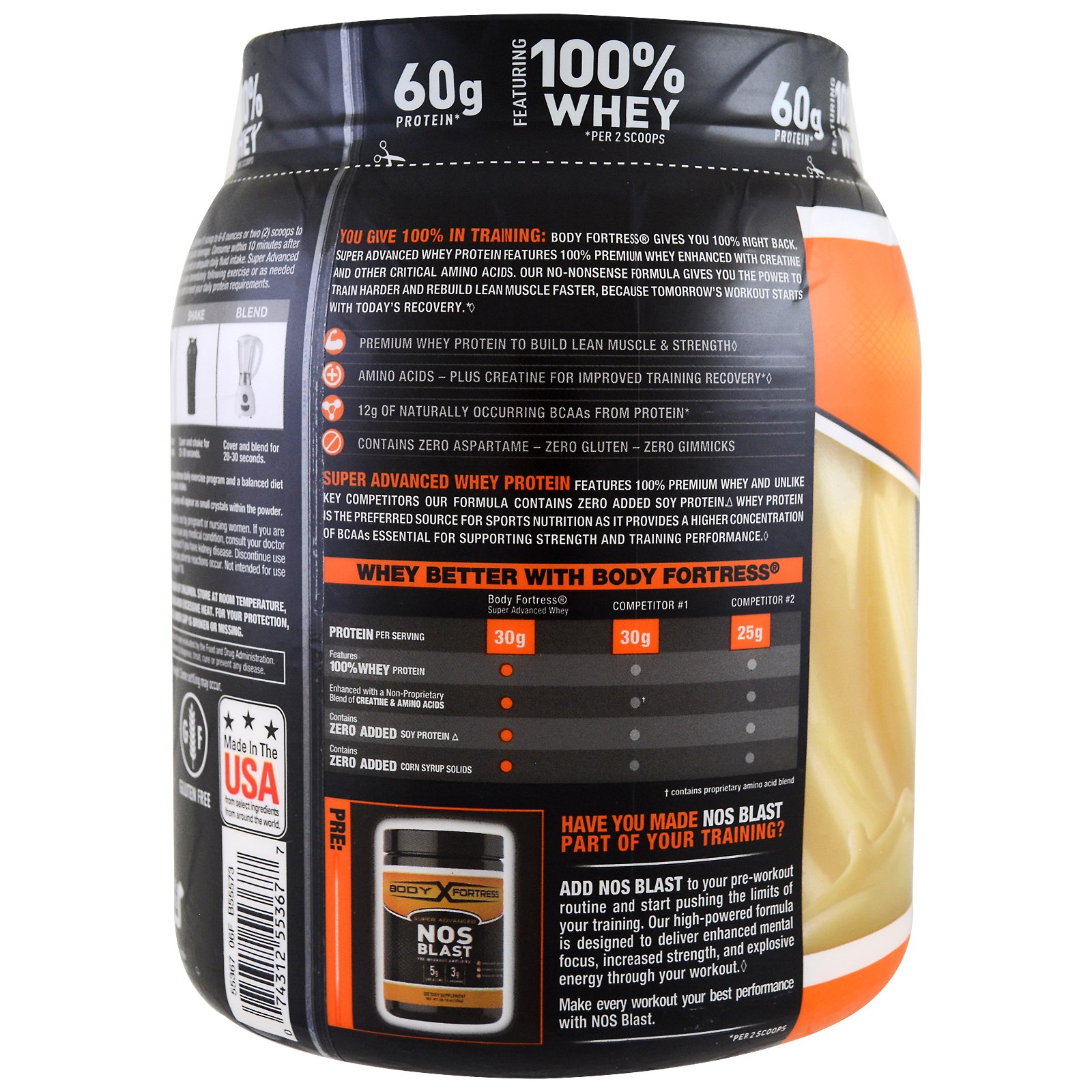 Body Fortress, Super Advanced Whey Protein Powder, Vanilla, 2 lbs (907