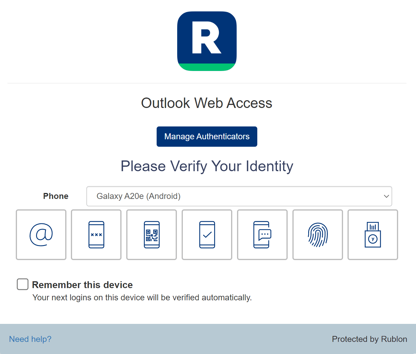 MultiFactor Authentication (2FA/MFA) for Outlook  App (OWA) Rublon