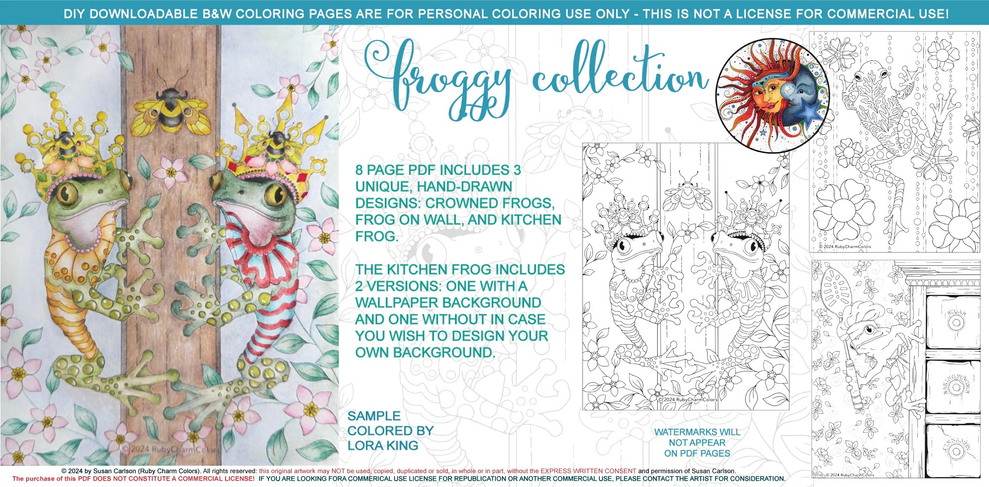 Froggy Collection: downloadable printable 8-page PDF for coloring