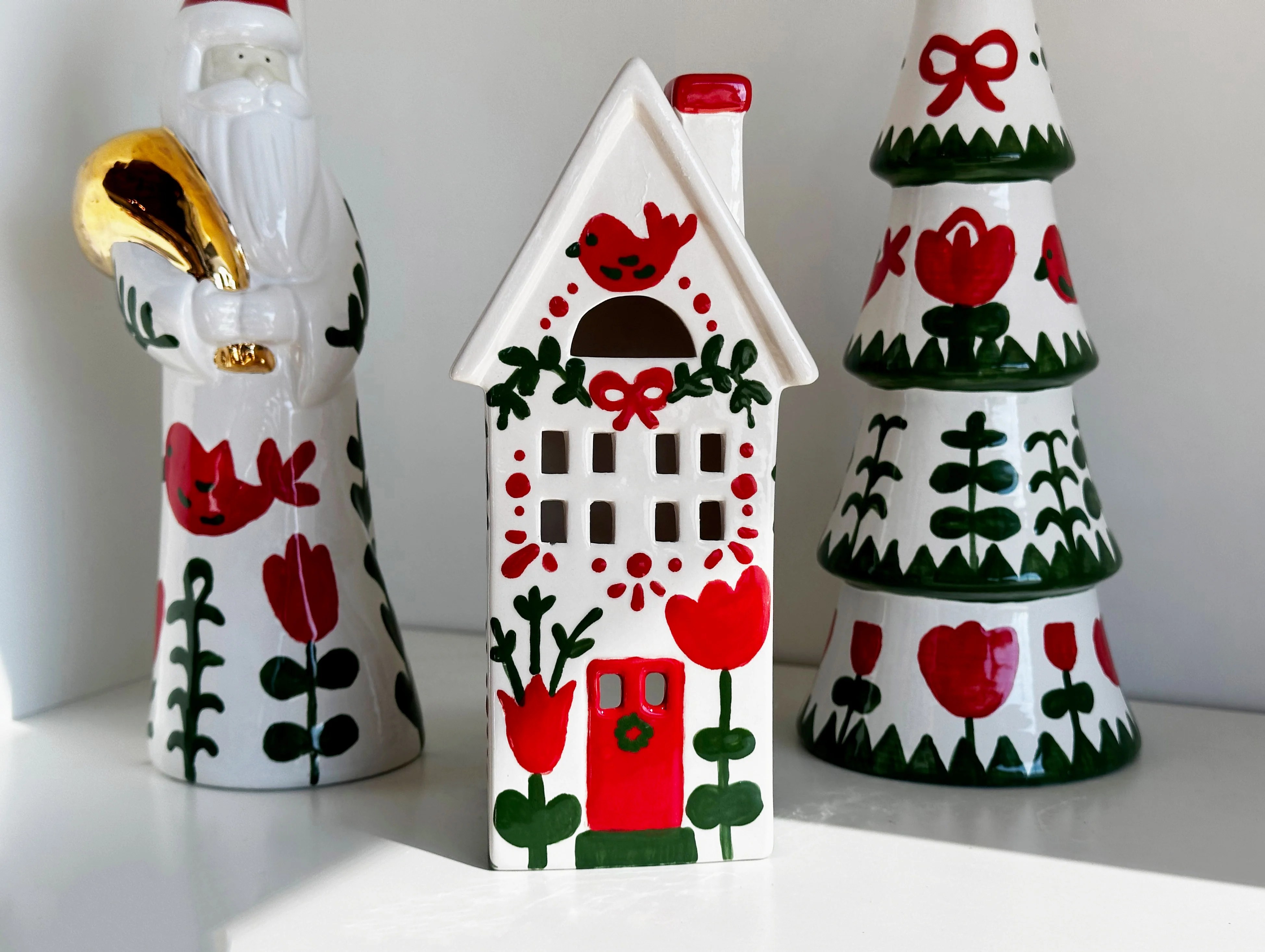 LIMITED! Hand Painted Scandinavian Christmas House Ruby Clay Company
