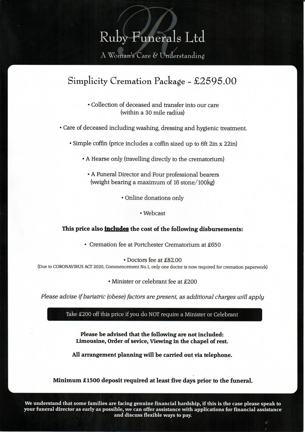 Our Funeral Prices Ruby Funerals LeeOnTheSolent, Gosport