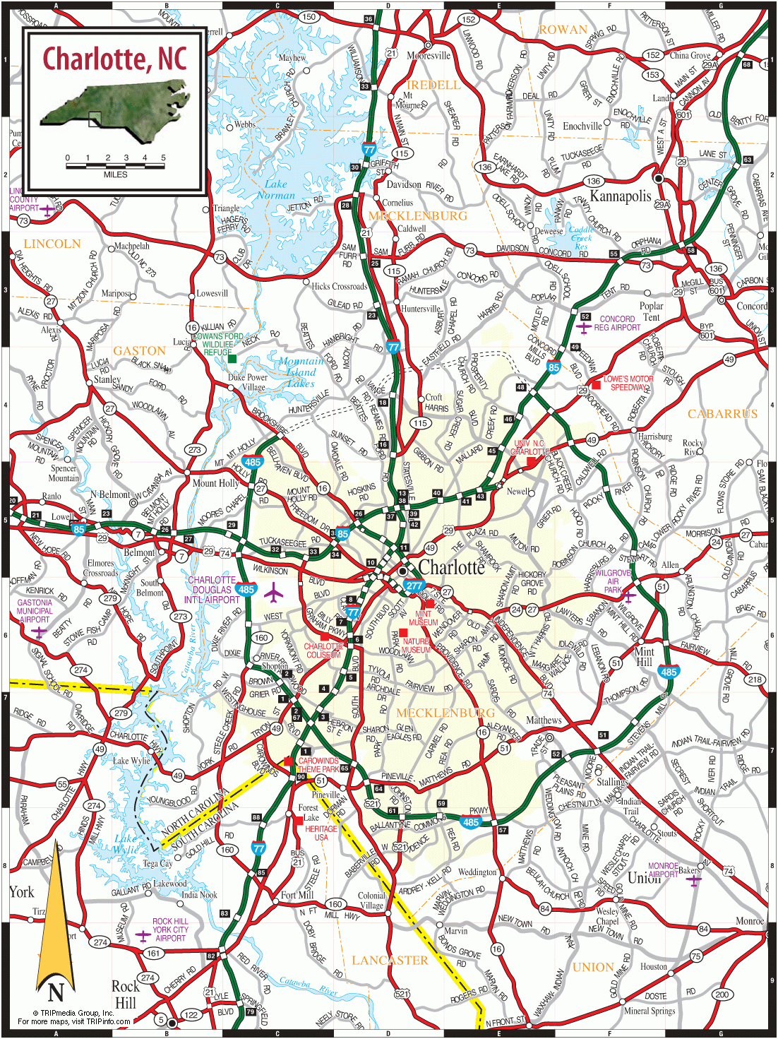 Charlotte Road Map Ruby Printable Map