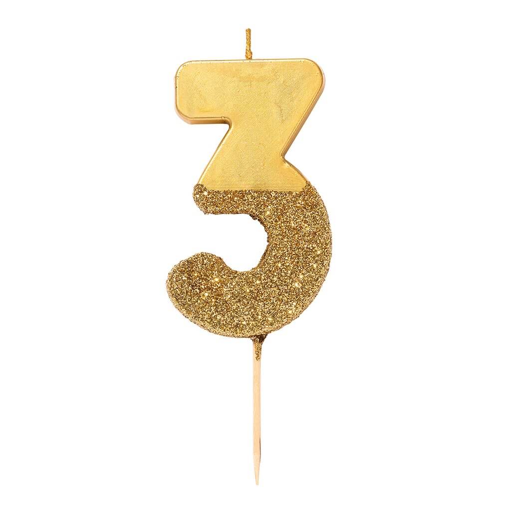 Gold Number Candle 3 Ruby's of London