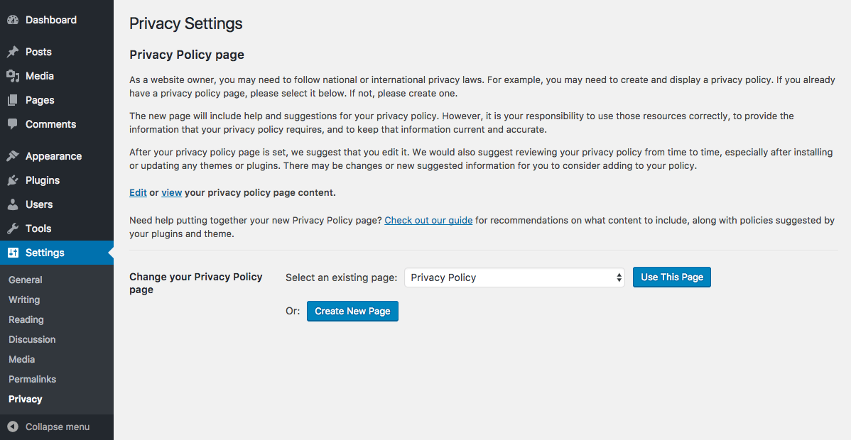 How to customise a WordPress Privacy Policy Guide
