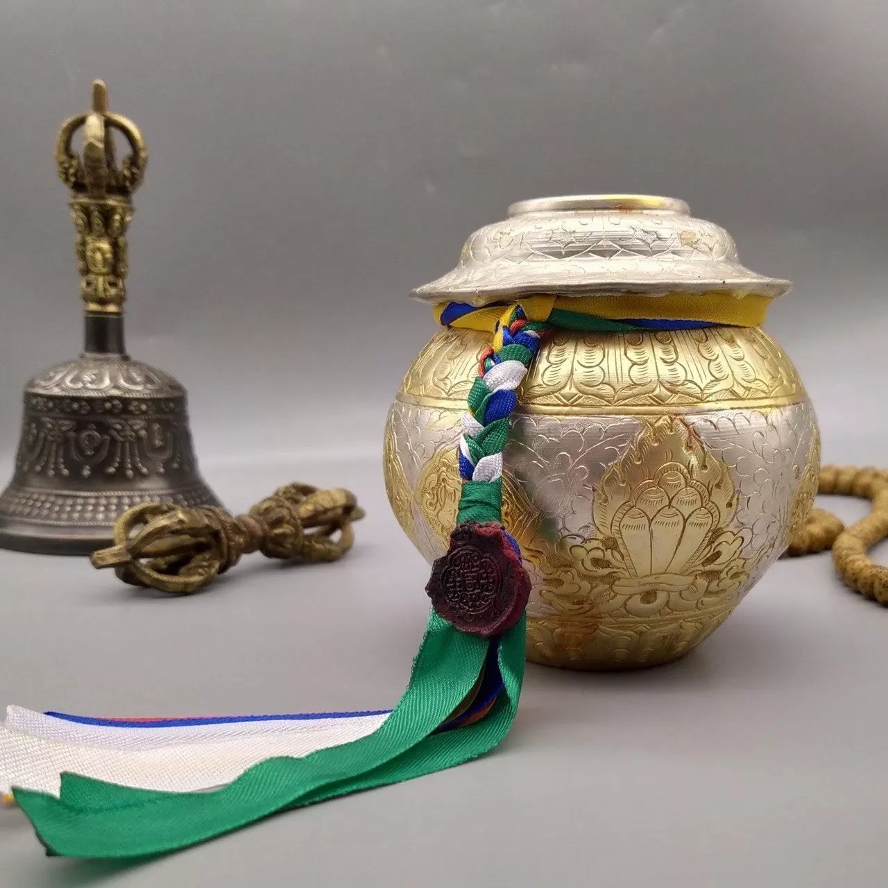 Dzambala Wealth Vase Tibetan Treasure Rudraxis