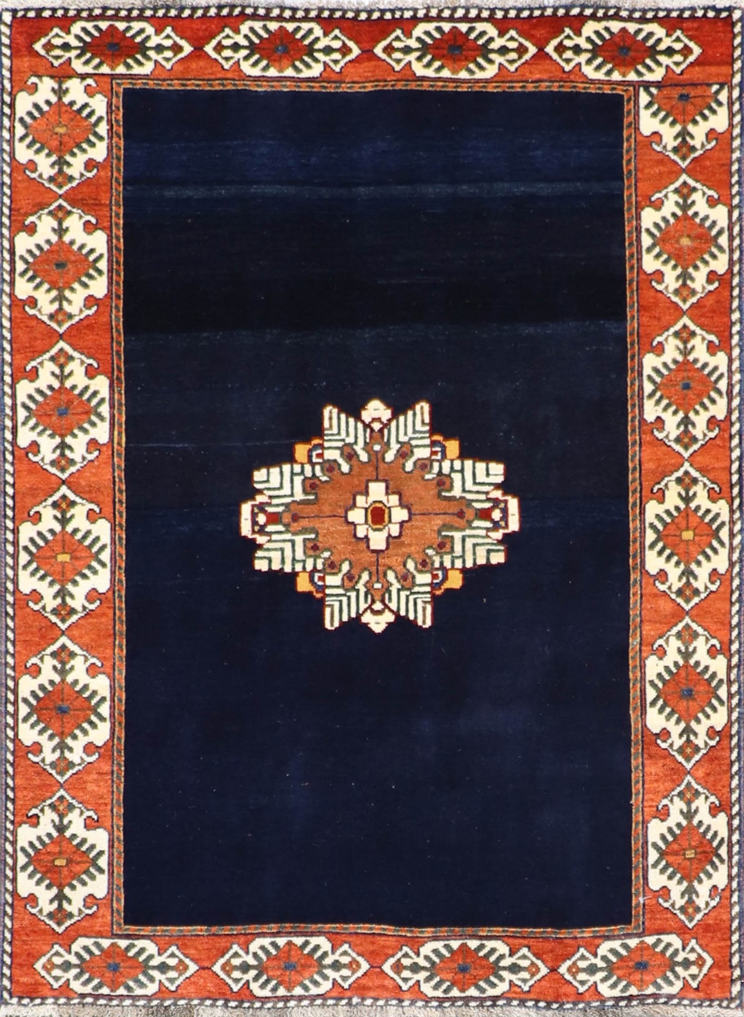 4’1”x5’6” Traditional Gabbeh Persian Navy Wool HandKnotted Rug Rug