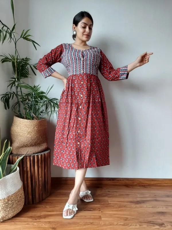 One Piece Dress Knee Length Ruhi Hand Block Printer