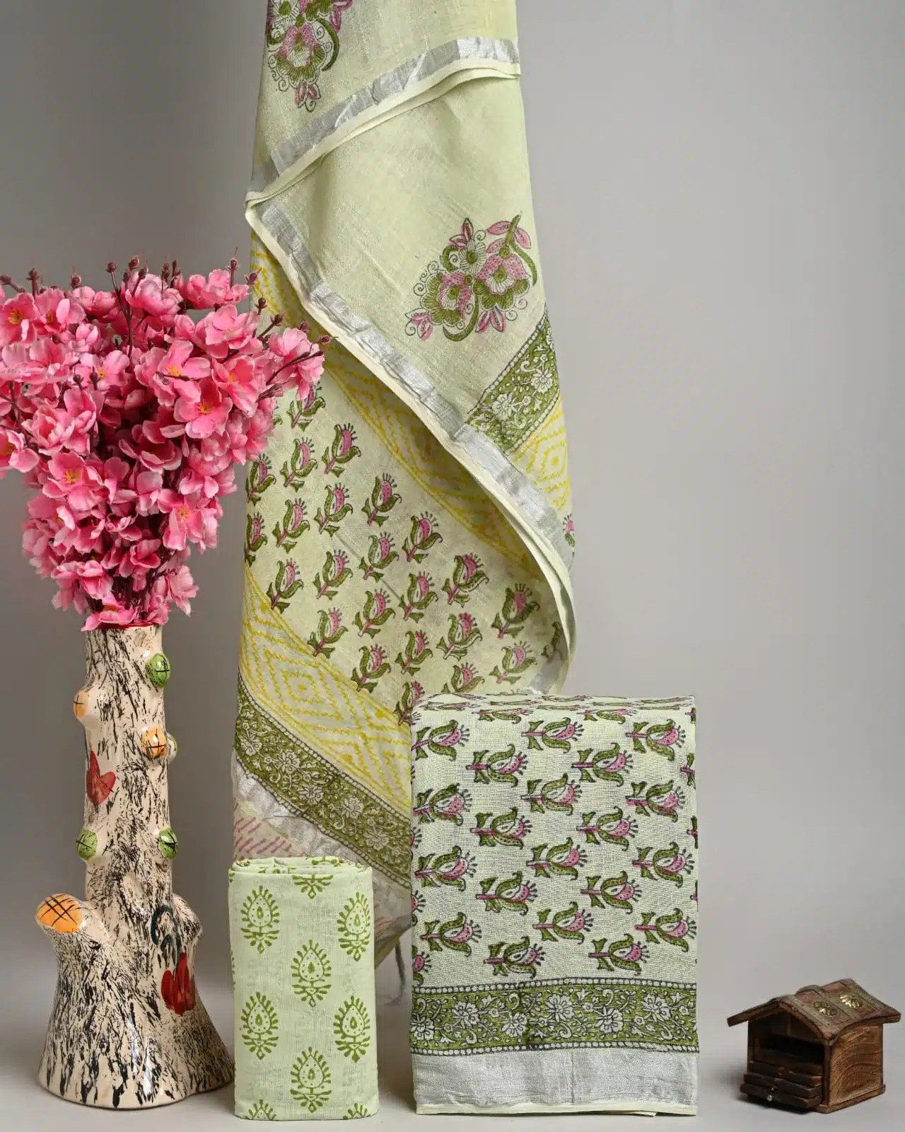 Linen Cotton Suit With Dupatta Ruhi Hand Block Printer