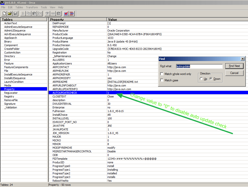 How to Create Custom Java MSI Installer with Auto Update Disabed for