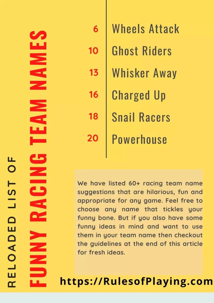 Funny Racing Team Names Rules of Playing