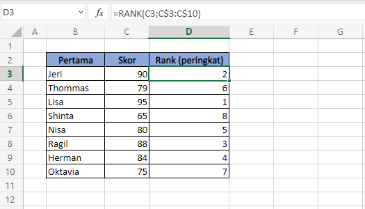 Rumus Excel Gabungan Rumus Rank