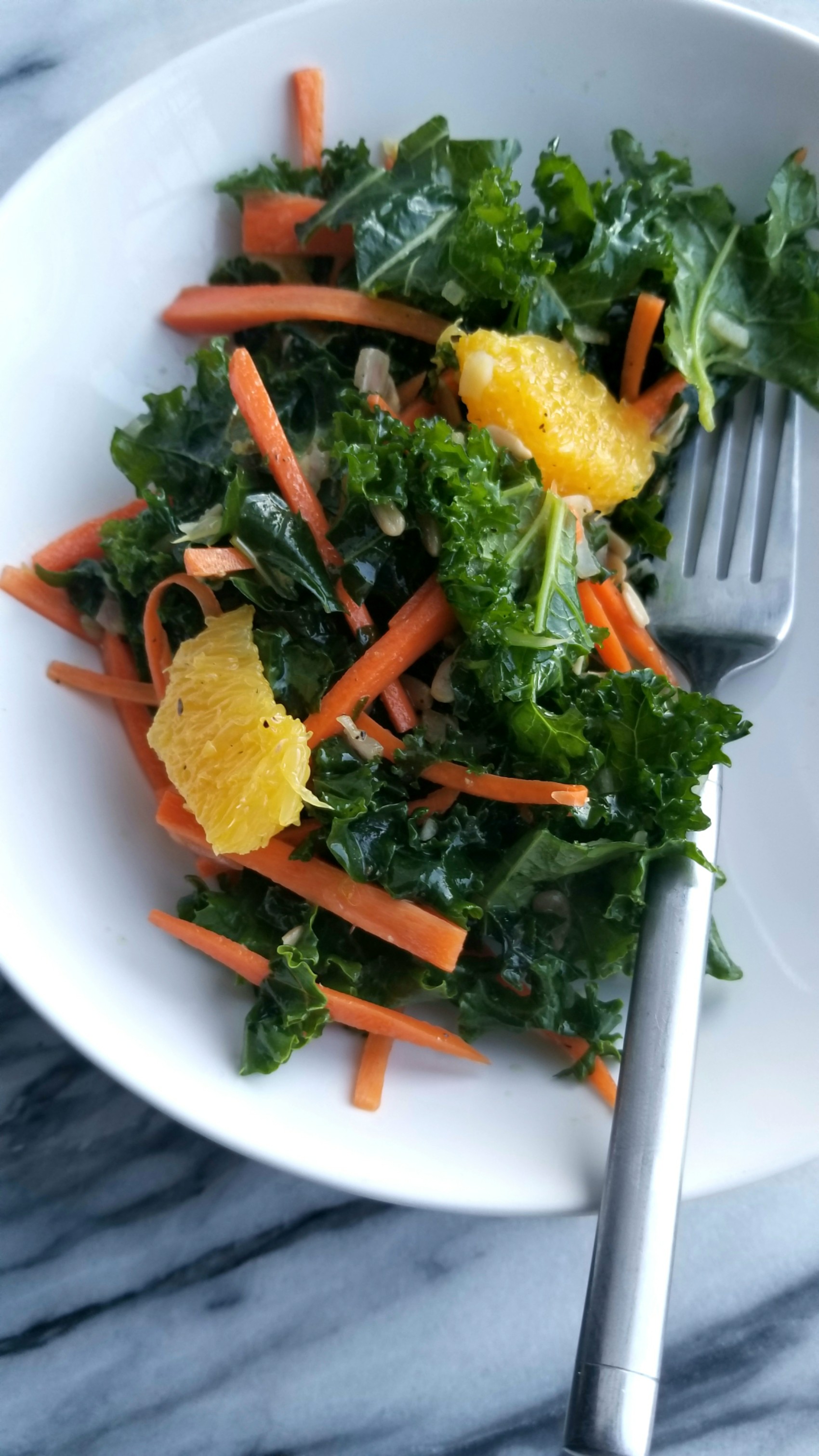 Kale Salad with Oranges, Carrots and Sunflower Seeds Runaway Apricot