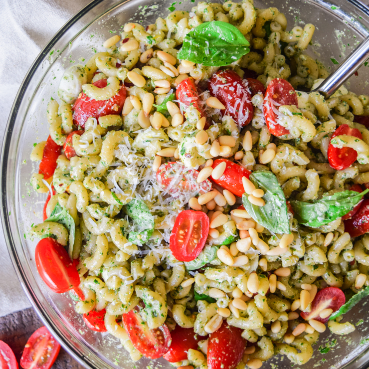 Basil Parsley Pesto Mozzarella Pasta Salad. Run Lift Eat Repeat