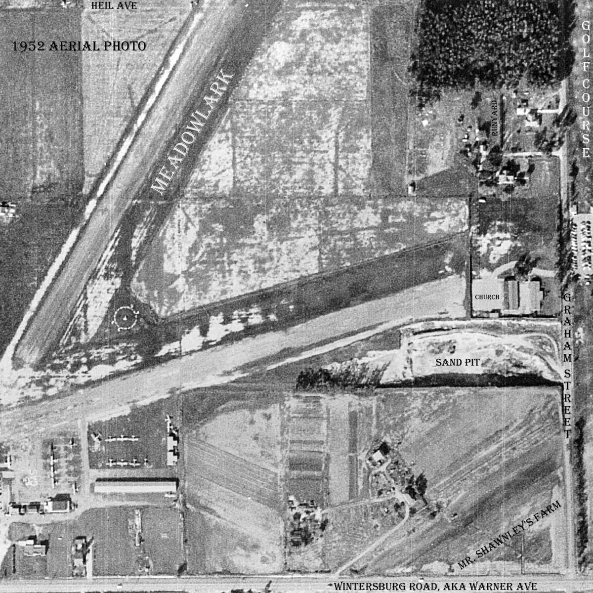 1952 Meadowlark Airport Aerial Photo, Huntington Beach, Gwen Runyard's