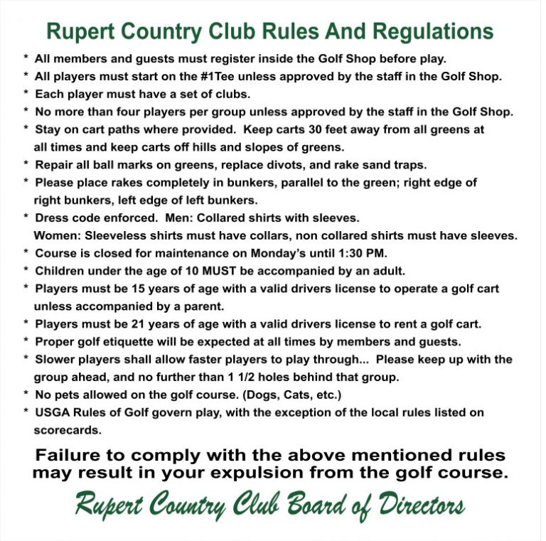 Course Rules Rupert County Club Rupert, Idaho