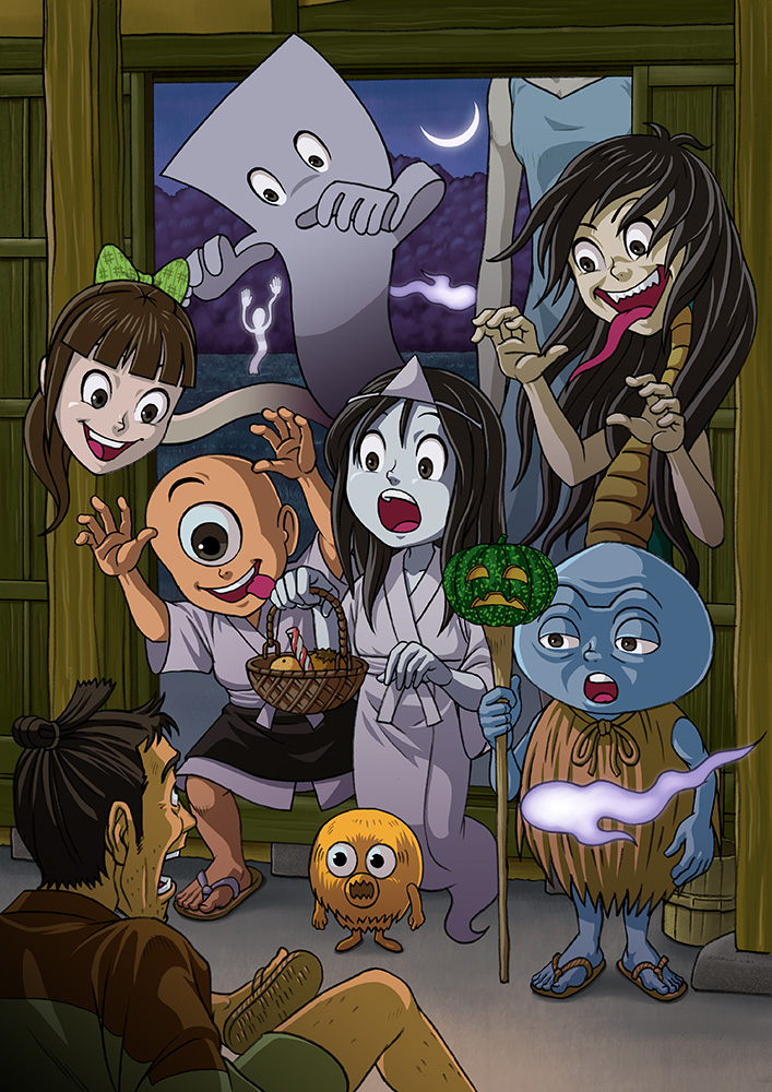 ゆるくて可愛い日本の妖怪イラストセットのイラスト素材 [78530398] - Pixta 和風ハロウィン「お菓子をくれないと祟っちゃうぞ！」-日本の妖怪たちのハロウィンイラスト | Rush