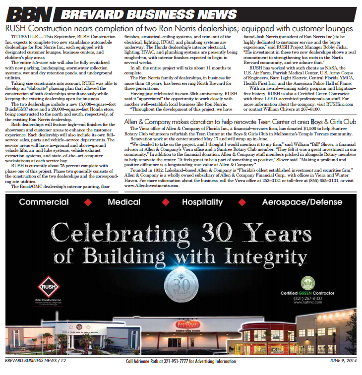 RUSH Project Update Ron Norris Auto Dealerships Near Completion RUSH