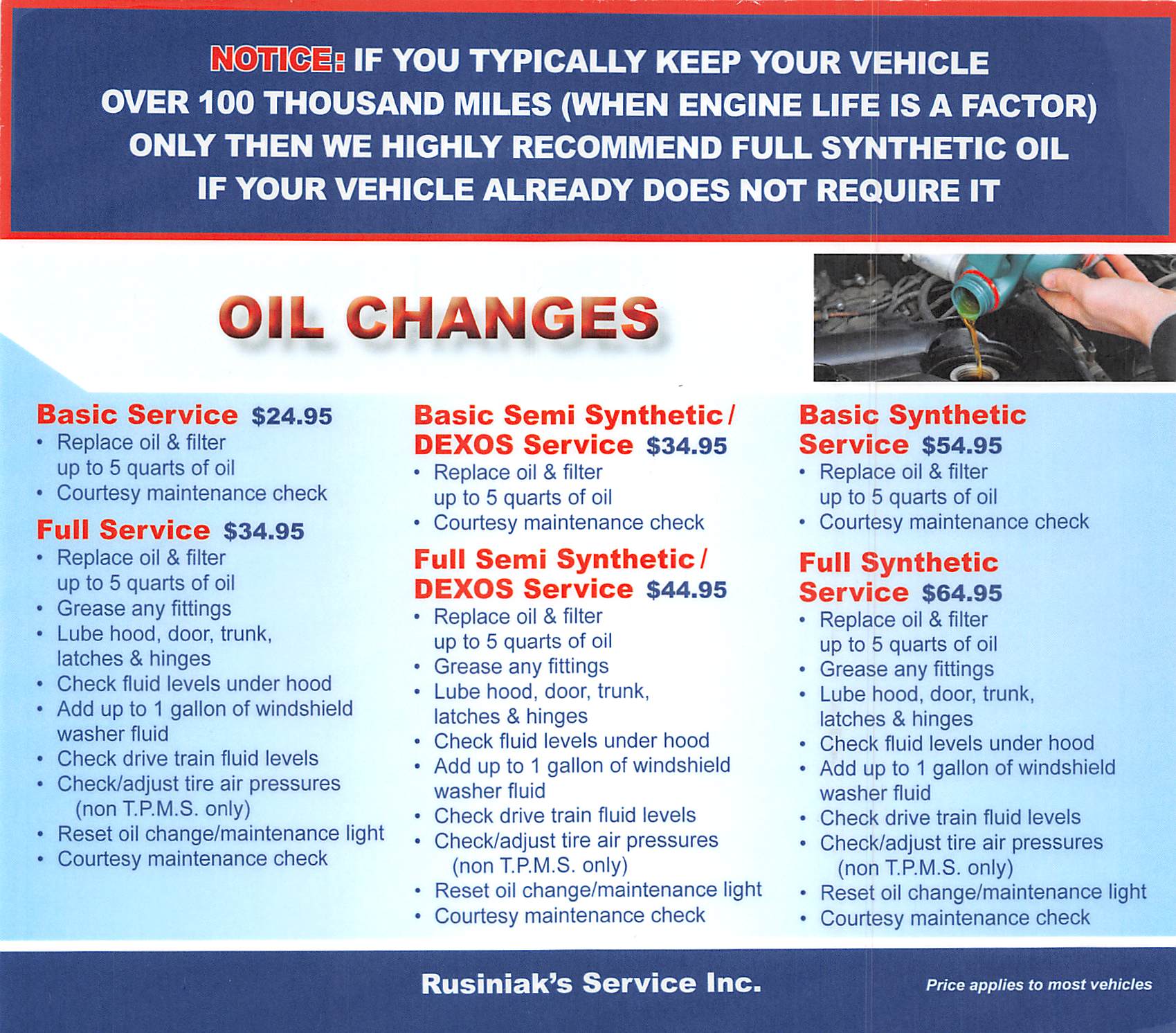 Oilchanges - Rusiniak's Service Inc.