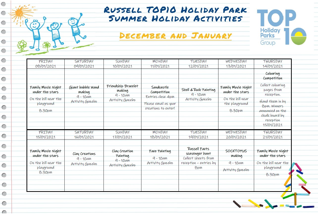 Christmas Holiday Activities 2020/2021 Russell TOP 10 Holiday Park