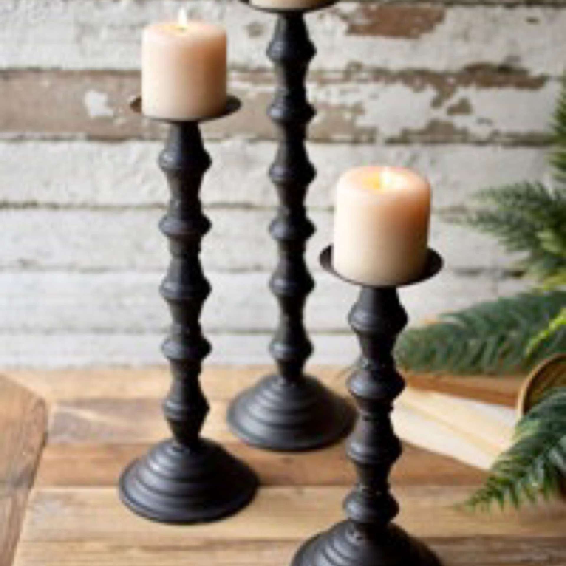 Black Metal Ring Candle Holders rusted fence