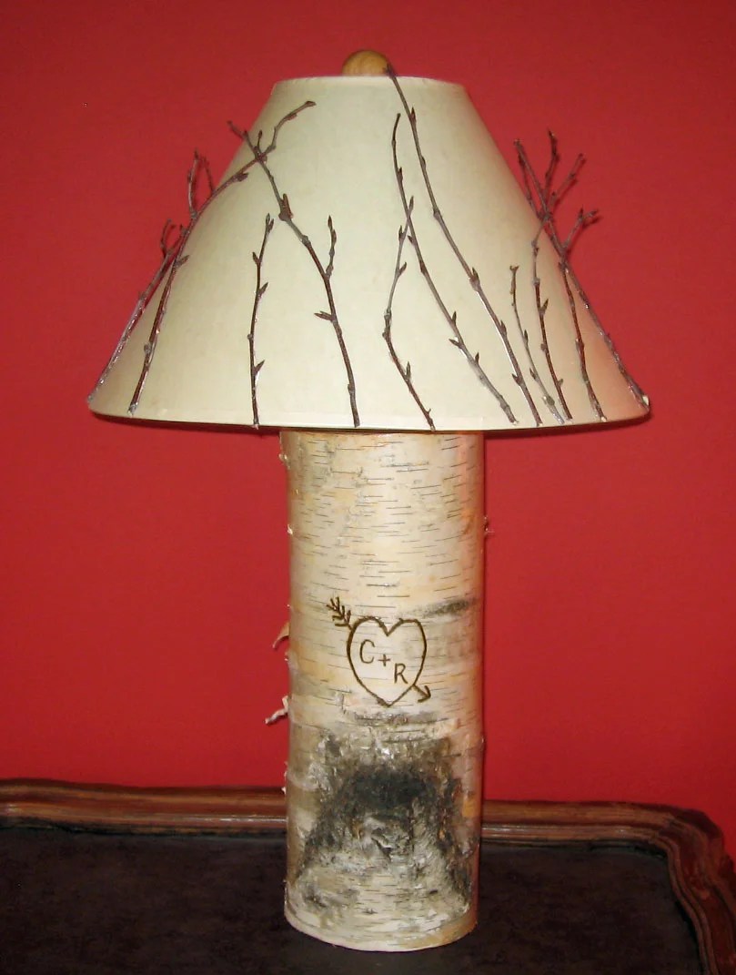 Birch Craft Rustic Birch Table Lamp With Wood Burning Rustic Crafts