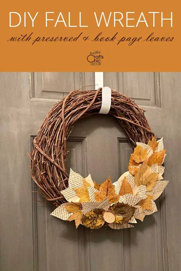 DIY Fall Wreath With Book Page Leaves Rustic Crafts