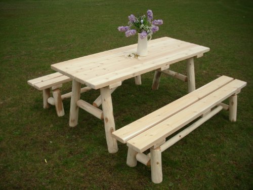 White Cedar Log Picnic Table with Detached Bench - 6 foot ... (500 x 375 Pixel)