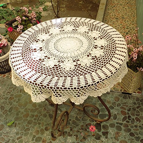 Ustide Rustic Cotton Table Cloth Round Handmade Crochet Tablecloths