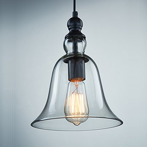 Ecopower 1 Light Vintage Hanging Big Bell Glass Shade Ceiling Lamp