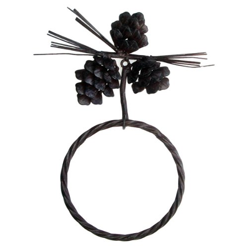 Pine Cone Towel Ring Wrought Iron Rustic Brown rustictouch rustic