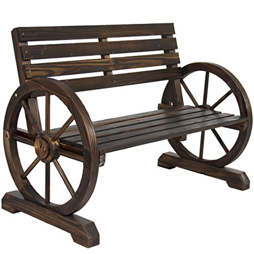 Best Choice Products Patio Garden Wooden Wagon Wheel Bench Rustic Wood