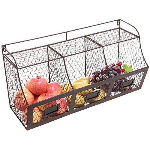 3 Tier Country Rustic Chicken Wire Style Metal Fruit Baskets / Kitchen
