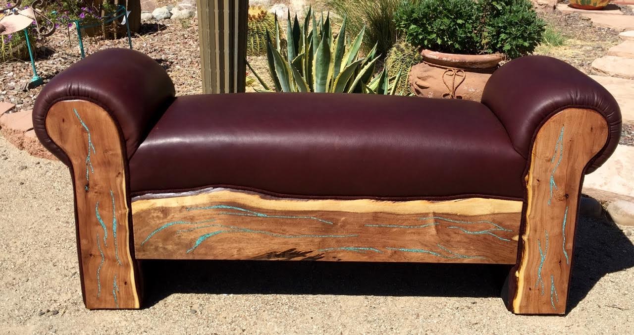 Southwest / Western Style Leather Bench with Turquoise