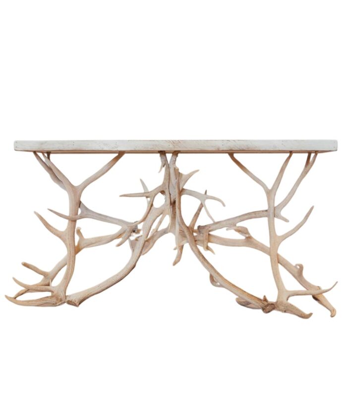 Console Sofa Table with Elk Antler Base and Wood Top